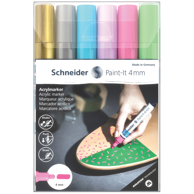 Набор маркеров акриловых Schneider "Paint-it 320", 4мм, ассорти, 6шт. - фото 1