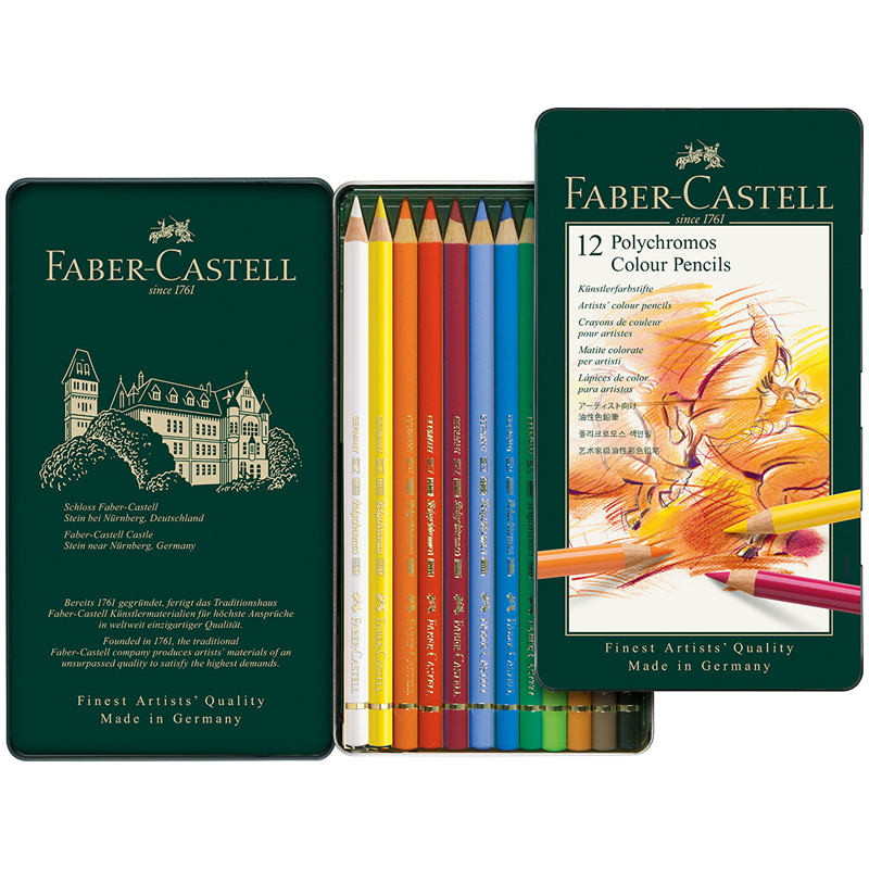Карандаши цветные художественные Faber-Castell "Polychromos", 12цв., заточен., метал. коробка - фото 4