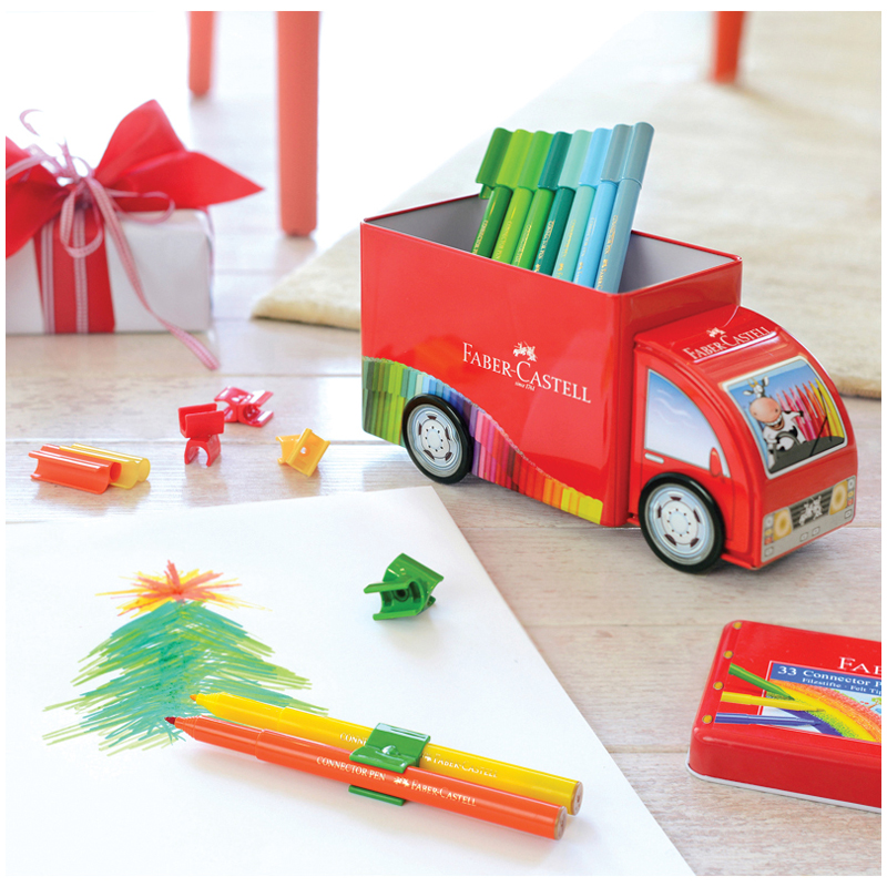Набор для рисования Faber-Castell "Connector Truck" 33 фломастера+10 клипс, металлическая коробка - фото 6