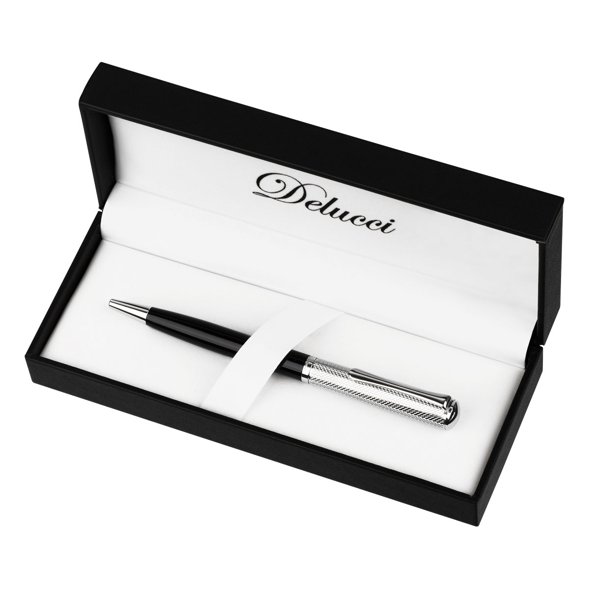 Ручка шариковая Delucci "Intrigo" синяя, 1,0мм, корпус серебро/черный, поворотн., подарочная упаковка - фото 3
