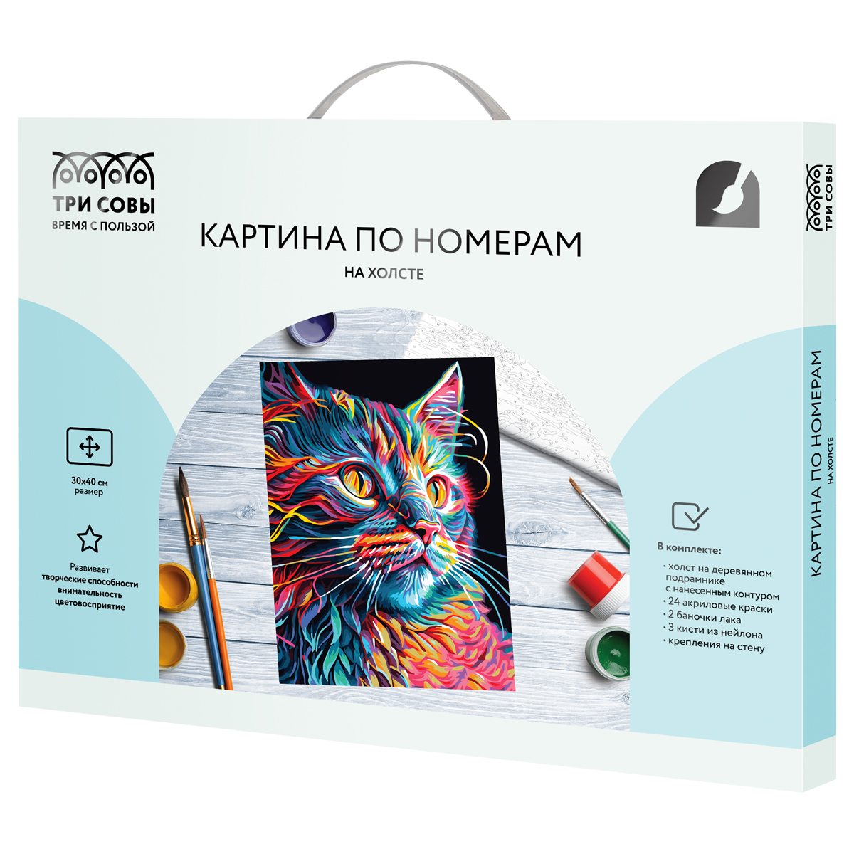 Картина по номерам на холсте ТРИ СОВЫ "Неоновый кот", 30*40, с акриловыми красками и кистями - фото 2