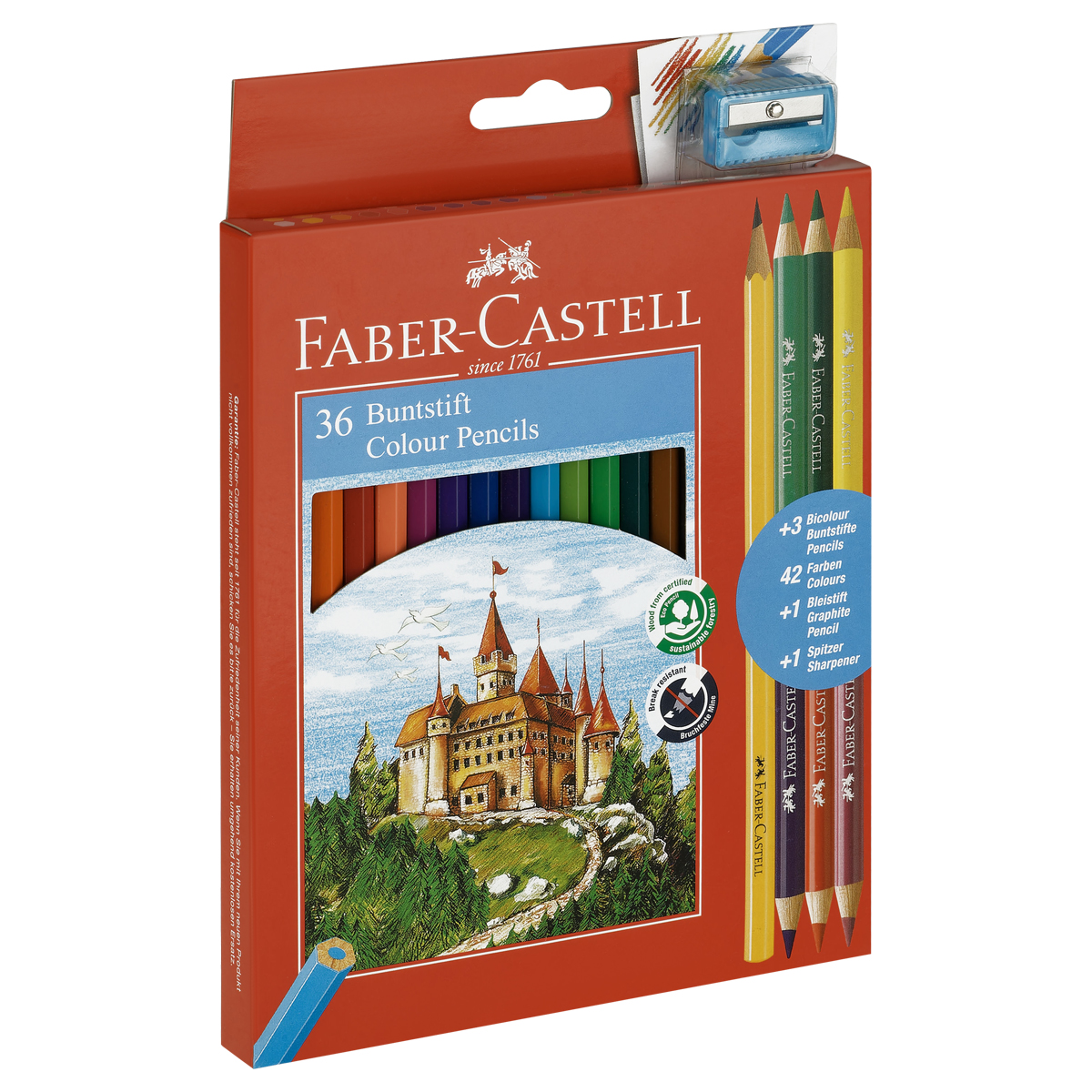 Карандаши цветные Faber-Castell "Замок", 36цв., шестигр., заточ.+6цв.+ч/г кар.+точилка, картон, европодвес - фото 6