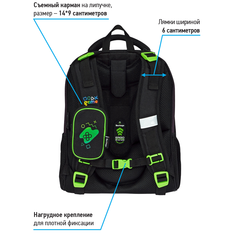 Ранец Berlingo Expert Max "Gaming Zone" 37*28*16см, 2 отделения, анатомическая спинка, дождевик в комплекте - фото 6