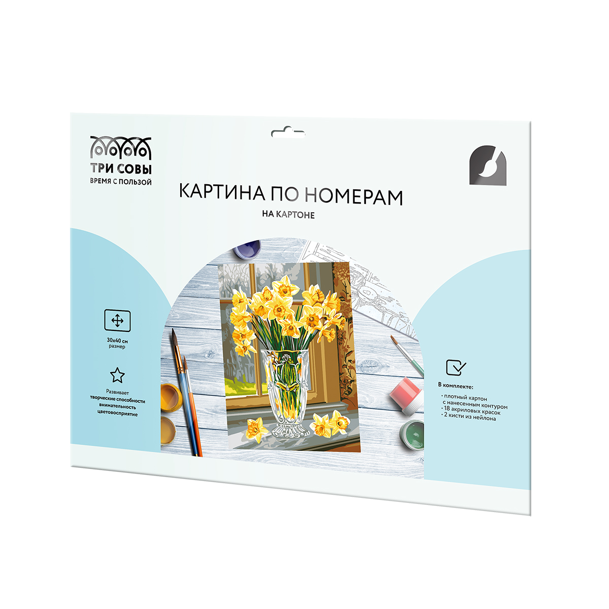 Картина по номерам на картоне ТРИ СОВЫ "Нарциссы", 30*40, с акриловыми красками и кистями - фото 2