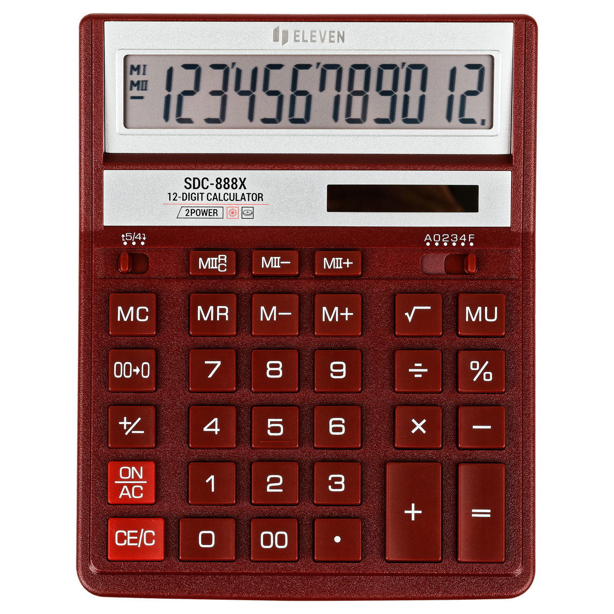 Калькулятор настольный Eleven SDC-888X-RD, 12 разрядов, двойное питание, 158*203*31мм, красный - фото 2