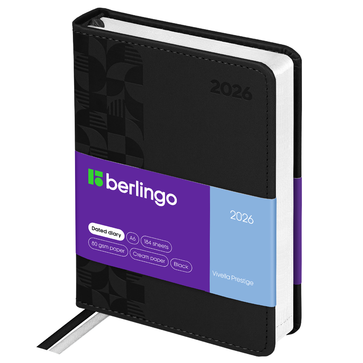 Ежедневник датированный 2026г., А6, 184л., кожзам, Berlingo "Vivella Prestige", черный - фото 1
