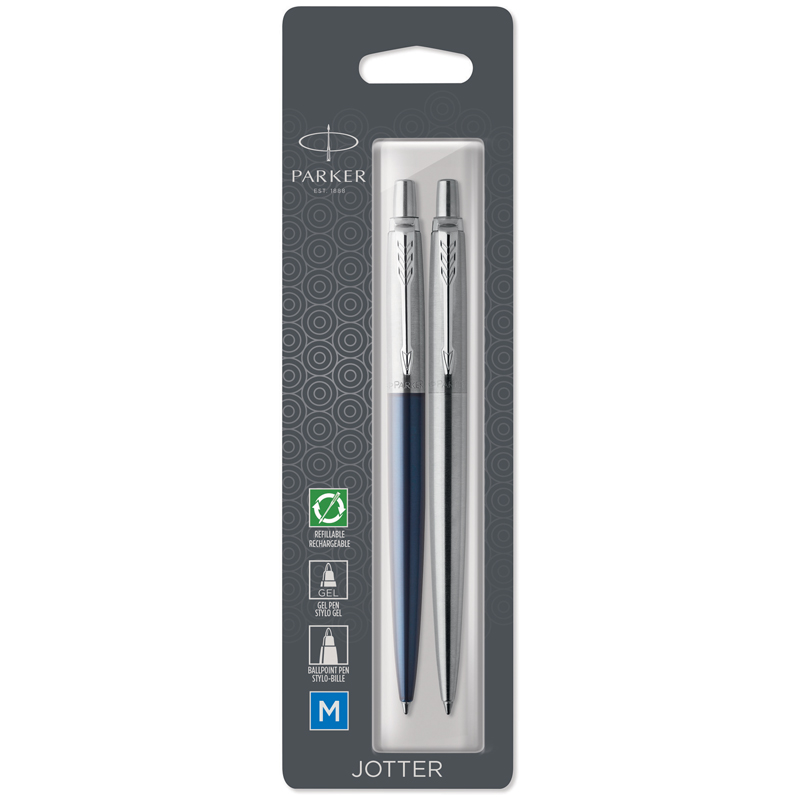 Набор Parker "Jotter London": шар. ручка Blue + гел. ручка Stainless Steel, 1,0мм, кнопочн., блистер - фото 1