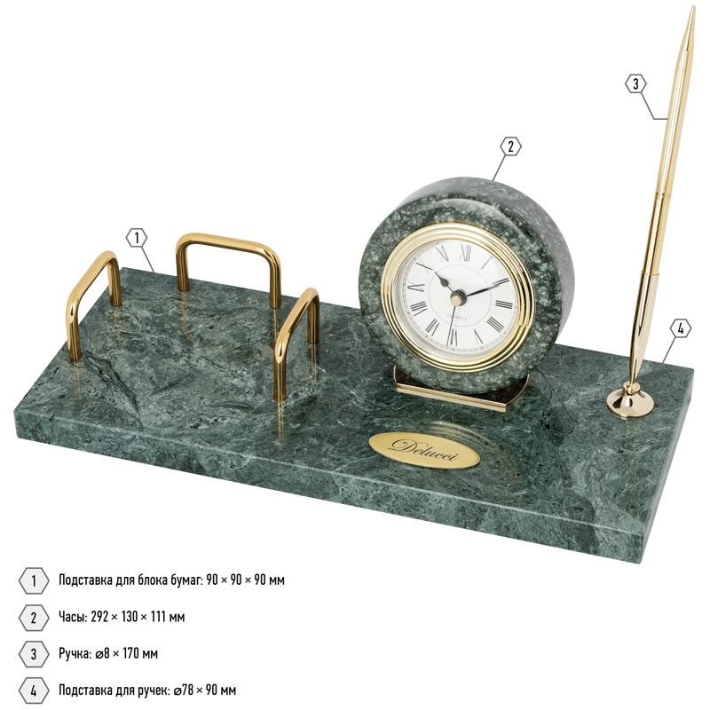 Набор настольный Delucci 4 предмета, зеленый мрамор - фото 4
