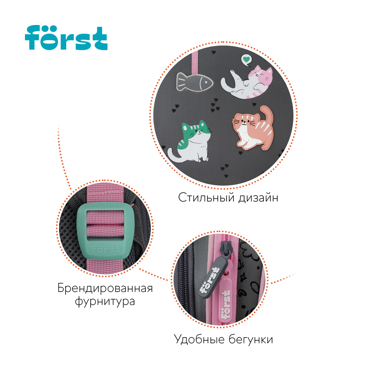 Ранец F?rst F-Base "Kittens" 36*29*17см, 3 отделения, 2 кармана, анатомическая спинка - фото 7