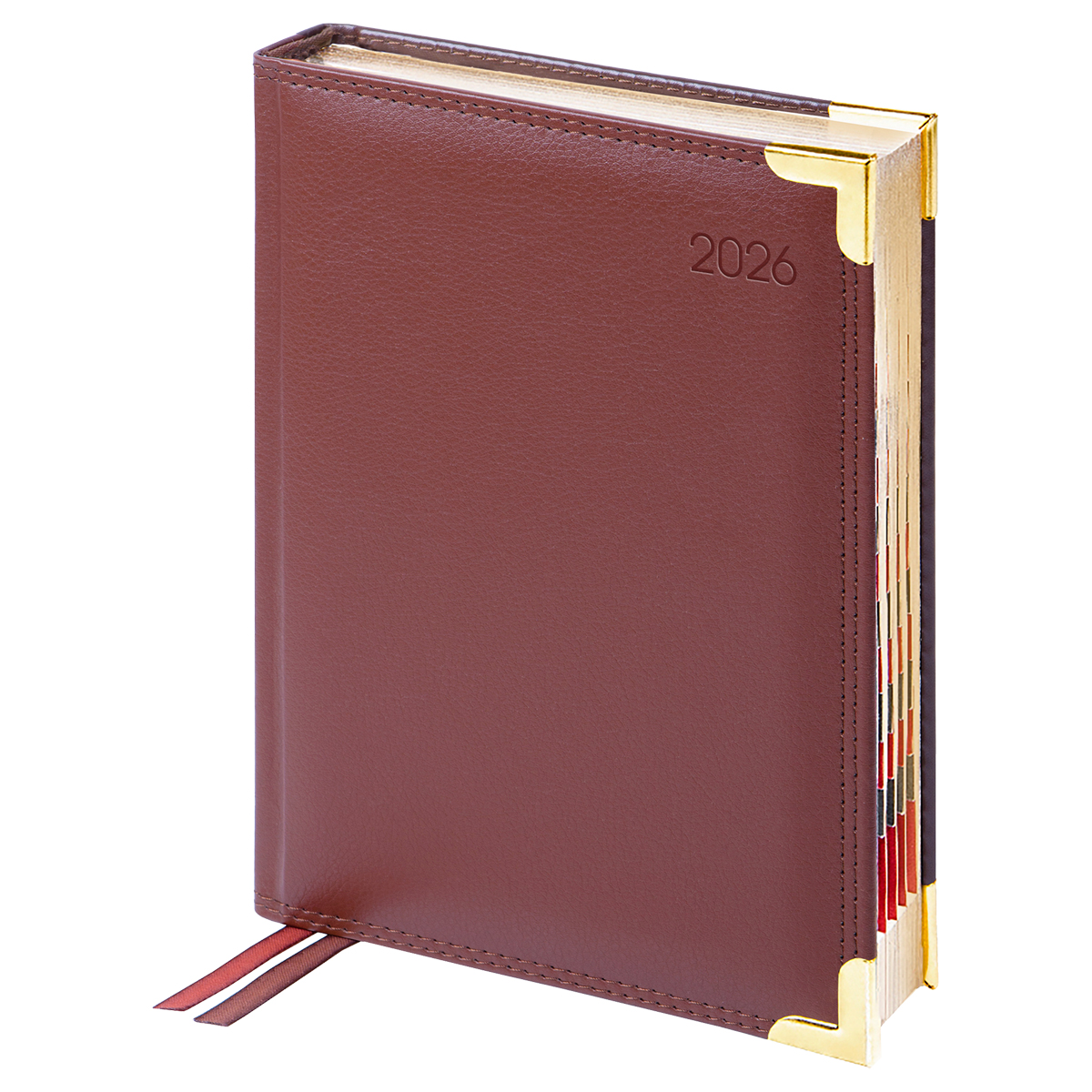 Ежедневник датированный 2026г., А6, 184л., Delucci, Фактурная кожа, зол. срез, коричневый - фото 1