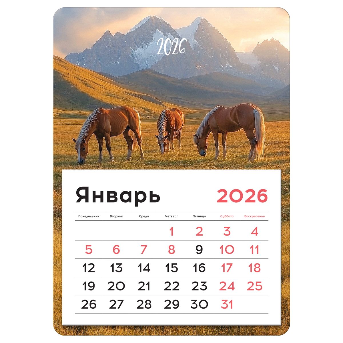 Календарь отрывной на магните, 130*180 мм склейка BG "Лошади", 2026г. - фото 1
