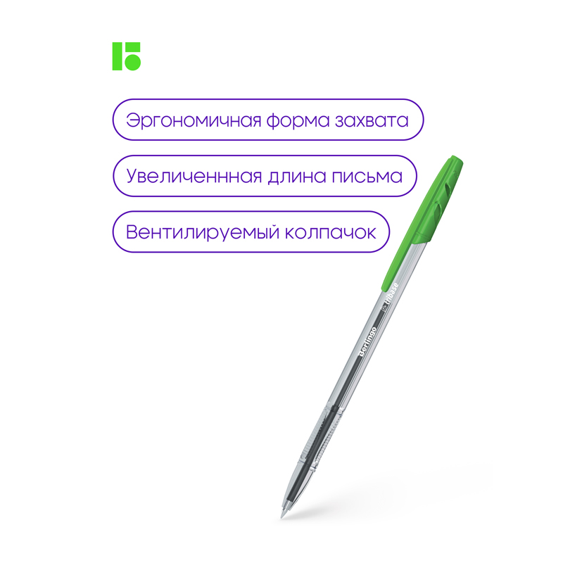 Ручка шариковая Berlingo "Tribase" зеленая, 1,0мм - фото 6