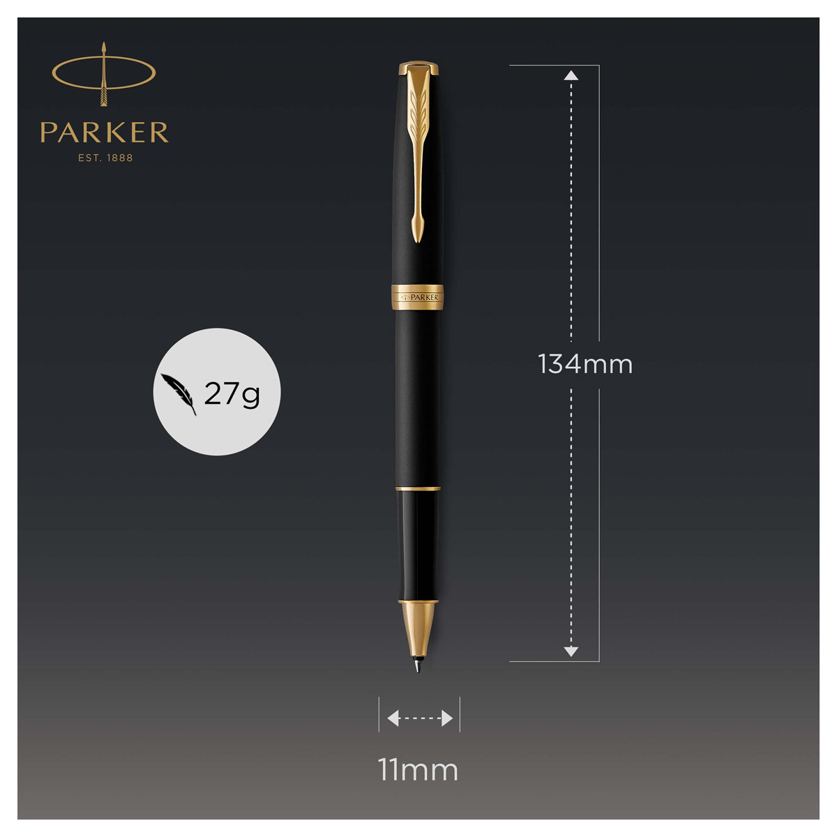 Ручка-роллер Parker "Sonnet Matte Black GT" черная, 0,8мм, подарочная упаковка - фото 3