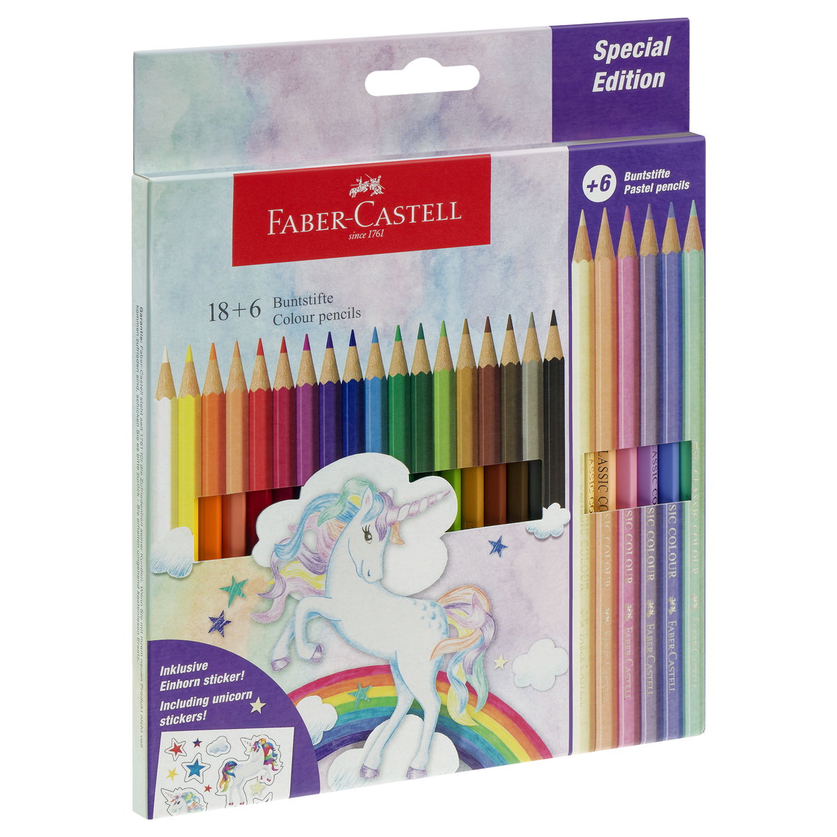 Карандаши цветные Faber-Castell "Unicorn", 18цв., шестигр., заточ.+6 паст. цв., картон, европодвес - фото 5