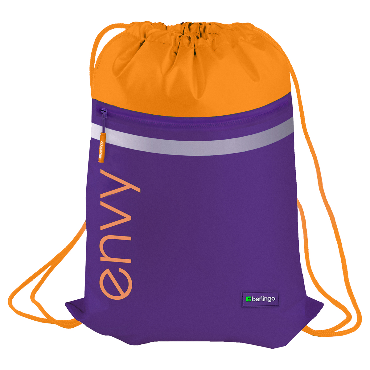 Мешок для обуви 1 отделение Berlingo "Envy", 360*470мм, светоотражающая лента, карман на молнии, оранжевый - фото 1