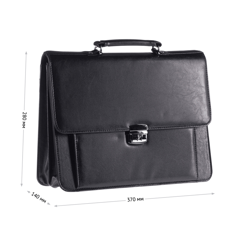 Портфель OfficeSpace "Irida", кожзам, черный, 2 отделения, метал. замок - фото 2
