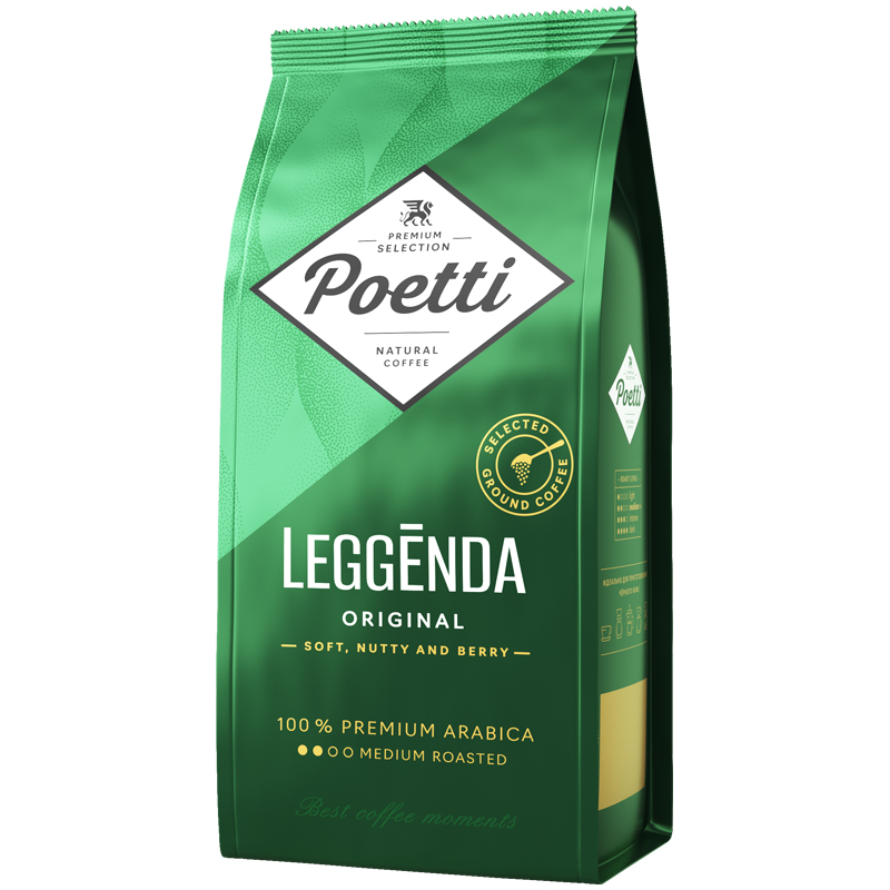 Кофе молотый Poetti "Leggenda Original", вакуумный пакет, 250г - фото 1