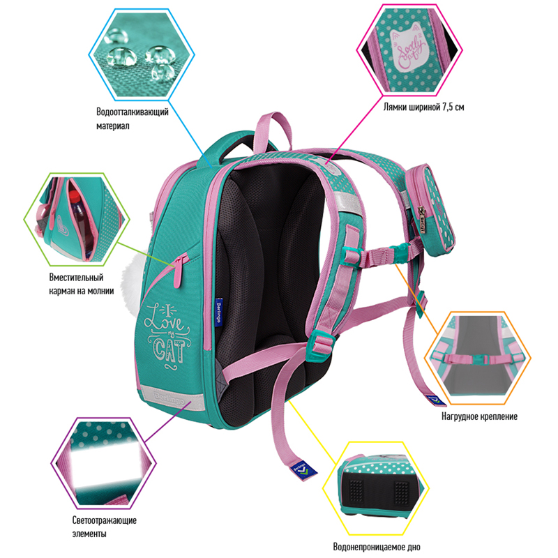 Ранец Berlingo Nova "Curious cat" 37*28*18см, 2 отделения, 2 кармана, анатомическая спинка - фото 4