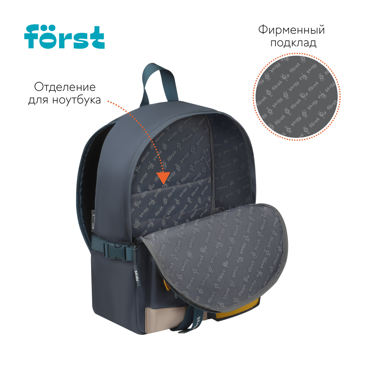 Рюкзак F?rst F-Teens "Hi, Cat!" 40*28*15см, 1 отделение, 7 карманов, уплотненная спинка - фото 7