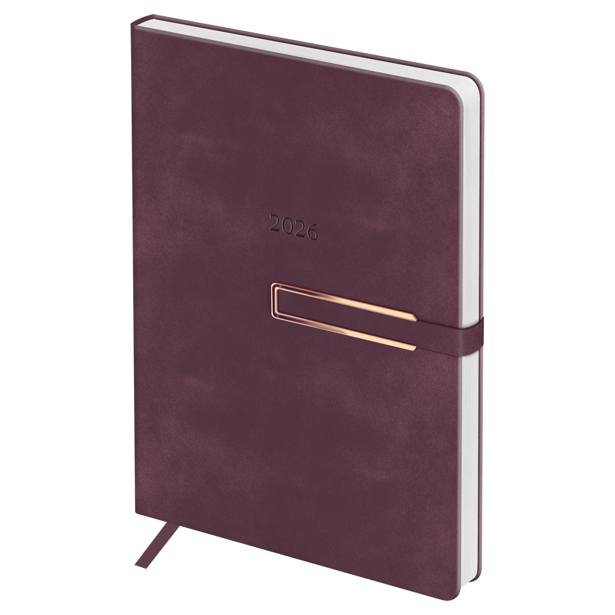 Еженедельник датированный 2026г., А5, 80л., твердый переплет, кожзам, BG "Замша", сливовый - фото 1