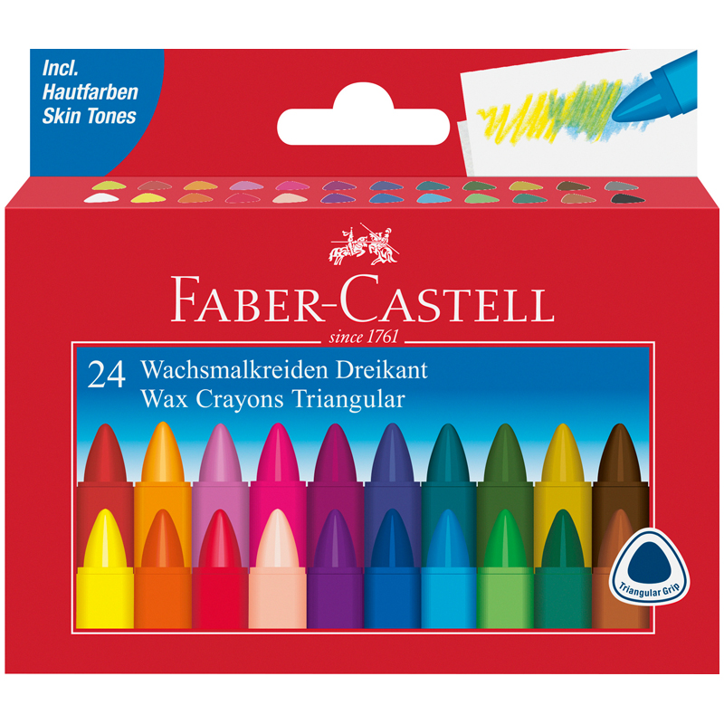 Мелки восковые Faber-Castell, 24цв., трехгранные, картонная упаковка - фото 1