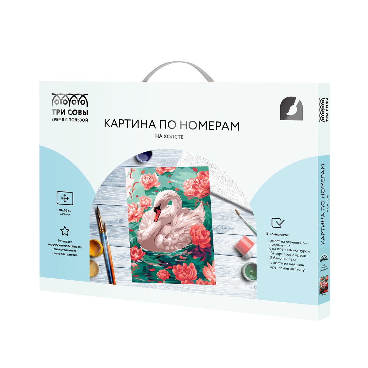Картина по номерам на холсте ТРИ СОВЫ "Лебедь", 30*40, с акриловыми красками и кистями - фото 2