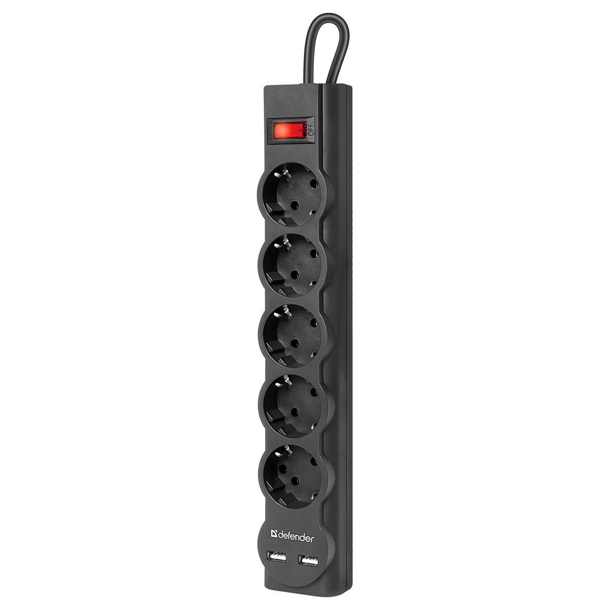 Сетевой фильтр Defender DFS 755 5 розеток 5,0м, 2xUSB, 2.1A, черный - фото 2