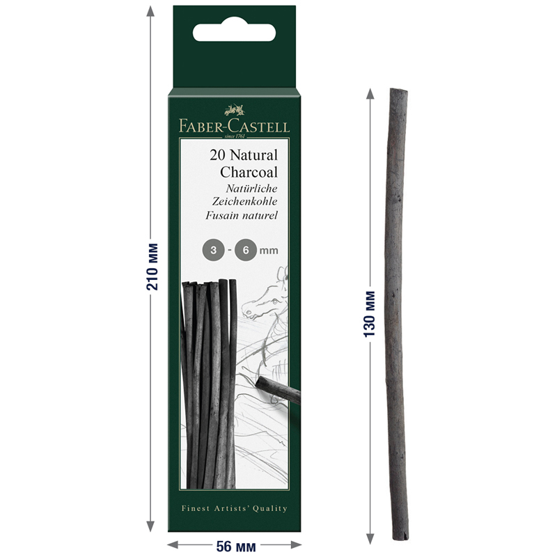 Уголь натуральный Faber-Castell "Pitt", ? 3-6мм, круглый, 20шт., картон. упаковка - фото 3