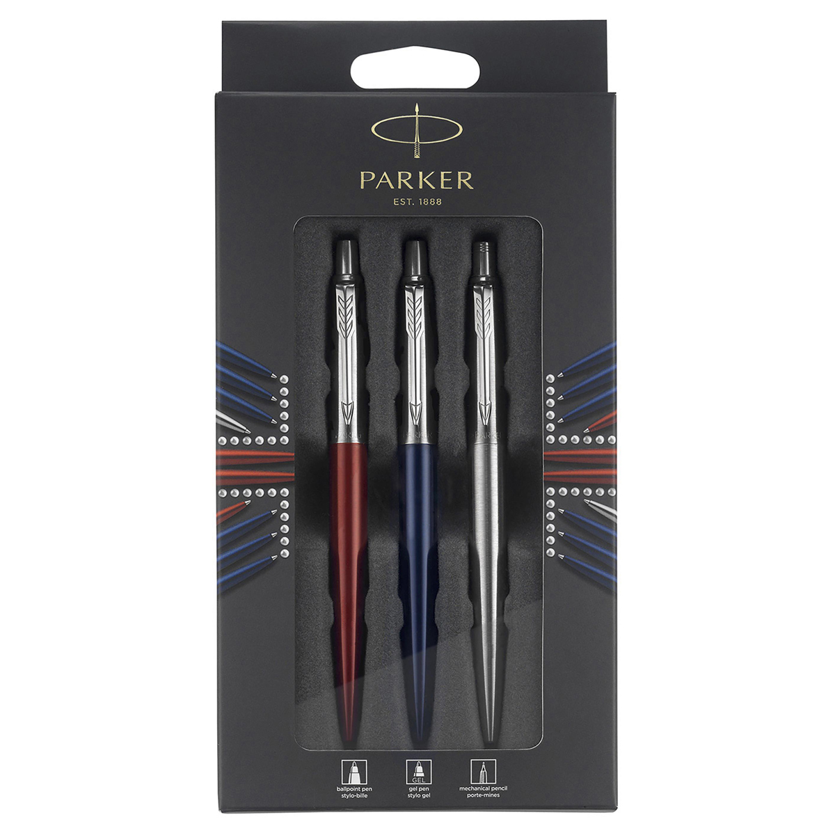 Набор Parker "Jotter London Trio": шариковая ручка + гелевая ручка + механический карандаш, подарочная упаковка, европодвес - фото 1