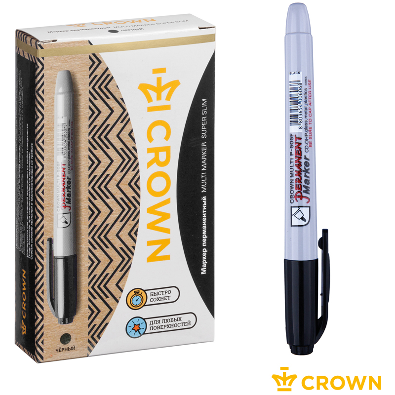 Маркер перманентный CROWN "Multi Marker Super Slim", ЧЕРНЫЙ, тонкий, 1 мм, P-505F - фото 5