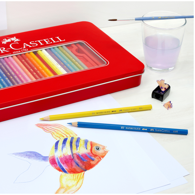 Карандаши цветные Faber-Castell "Замок", 60цв., шестигр., заточ.+2ч/г кар. Grip+ластик+точилка, метал. коробка - фото 3
