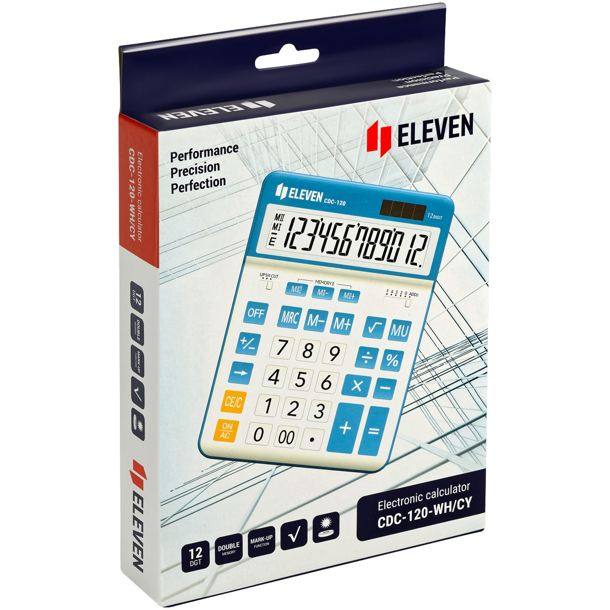 Калькулятор настольный Eleven CDC-120-WH/CY, 12 разрядов, двойное питание, 155*206*38мм, белый/синий - фото 6