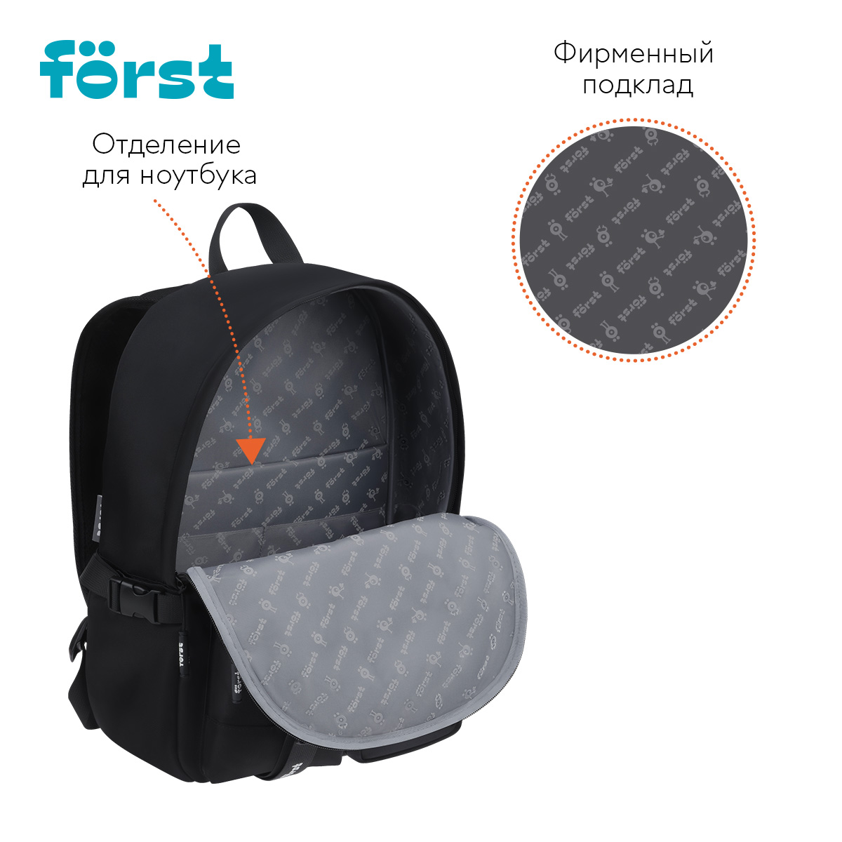 Рюкзак F?rst F-Teens "Crazy Emoji" 40*28*15см, 1 отделение, 7 карманов, уплотненная спинка - фото 5