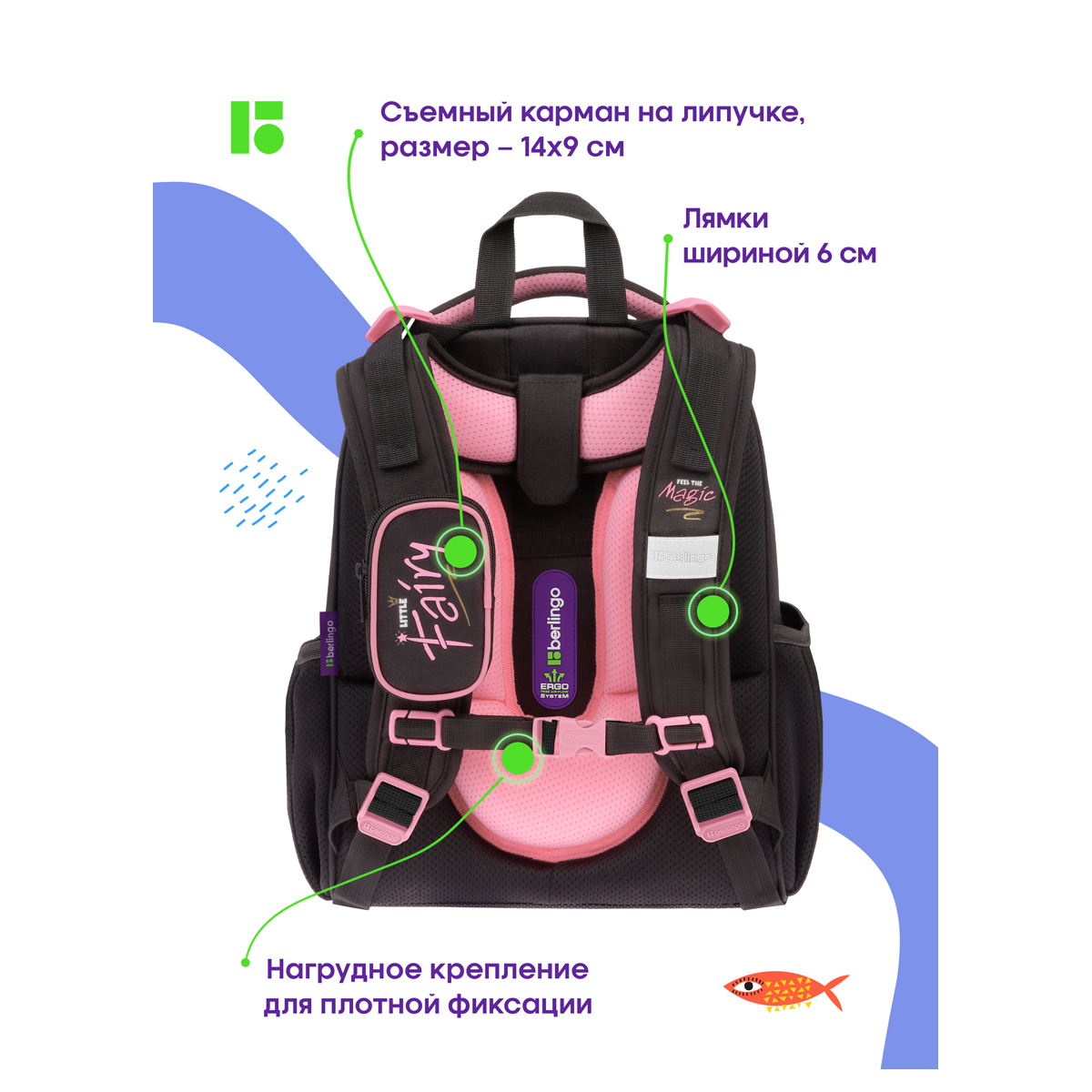 Ранец Berlingo Expert "Little fairy" 37*28*16см, 2 отделения, 2 кармана, анатомическая спинка - фото 5