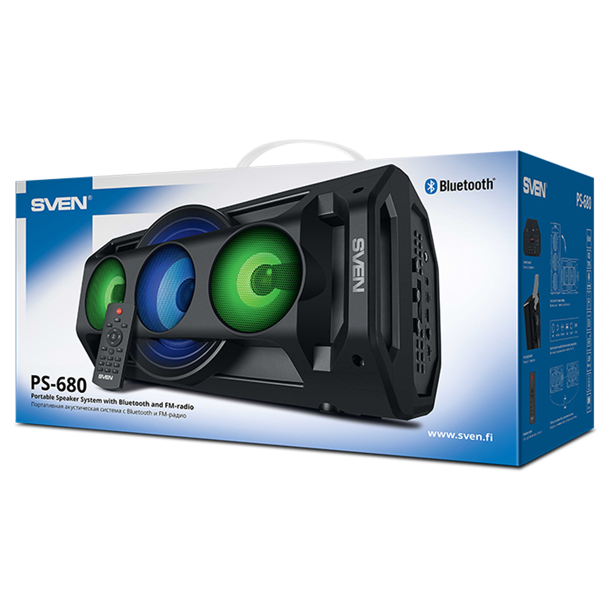 Колонка портативная Sven PS-680, 65W, Bluetooth, FM, USB, microSD, LED-дисплей, пульт, караоке, подсветка, черный - фото 3