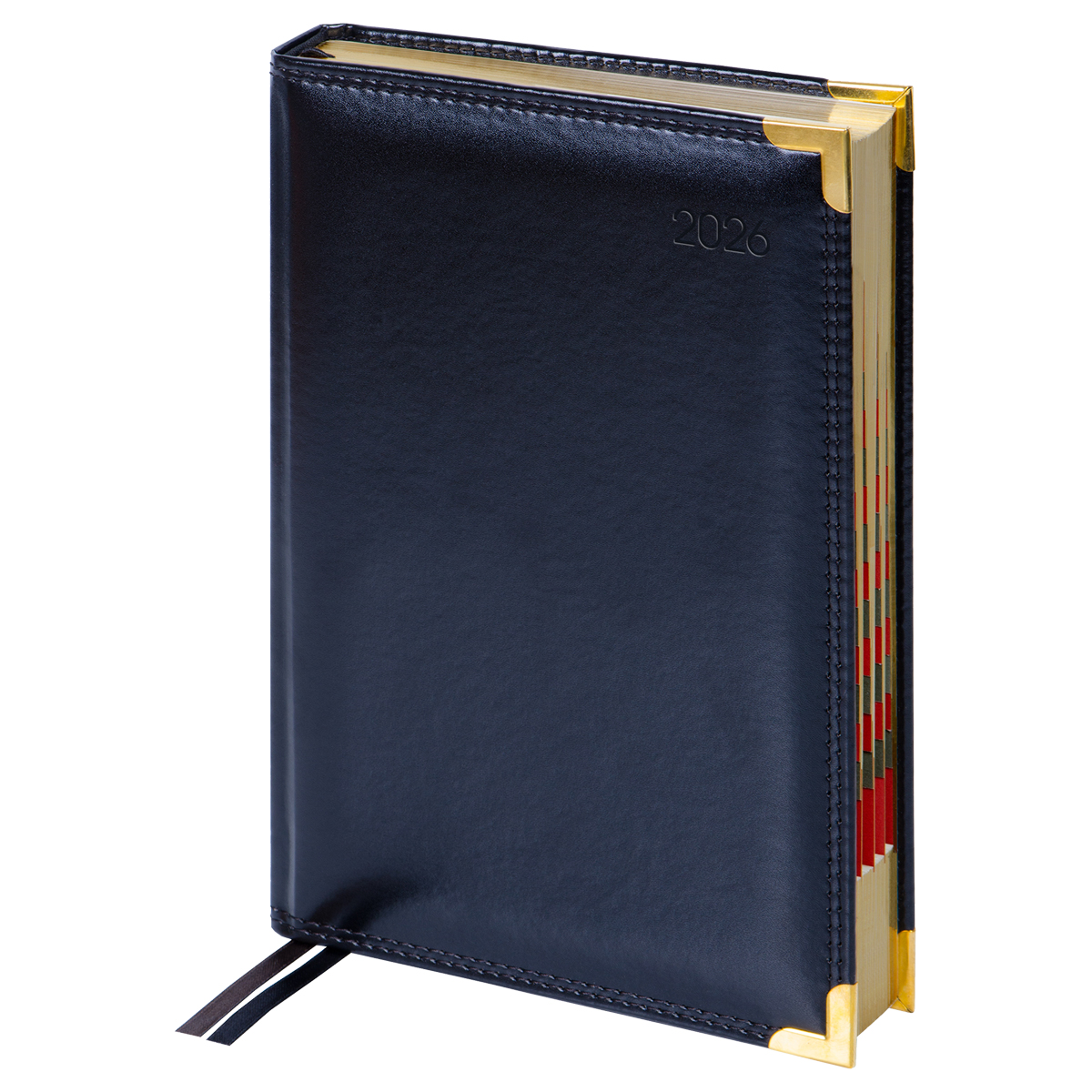 Ежедневник датированный 2026г., А5, 184л., Delucci, Гладкая кожа, зол. срез, черный - фото 1
