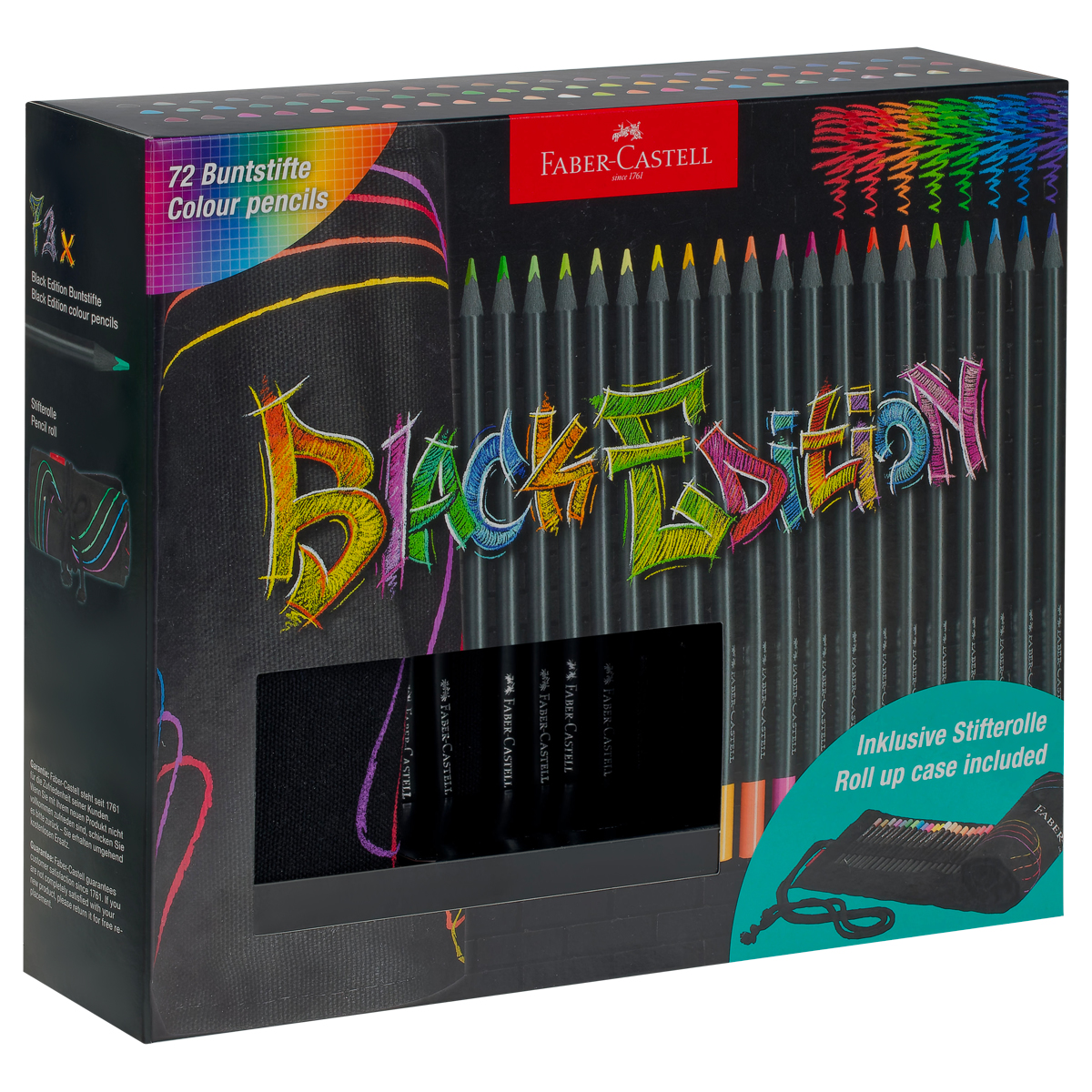 Карандаши цветные Faber-Castell "Black Edition", 72 цв., трехгран., черное дерево, заточен., пенал-скрутка - фото 1