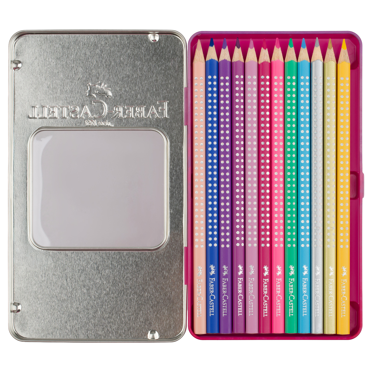 Карандаши цветные Faber-Castel "Sparkle", 12 цв., трехгран., метал. короб - фото 3