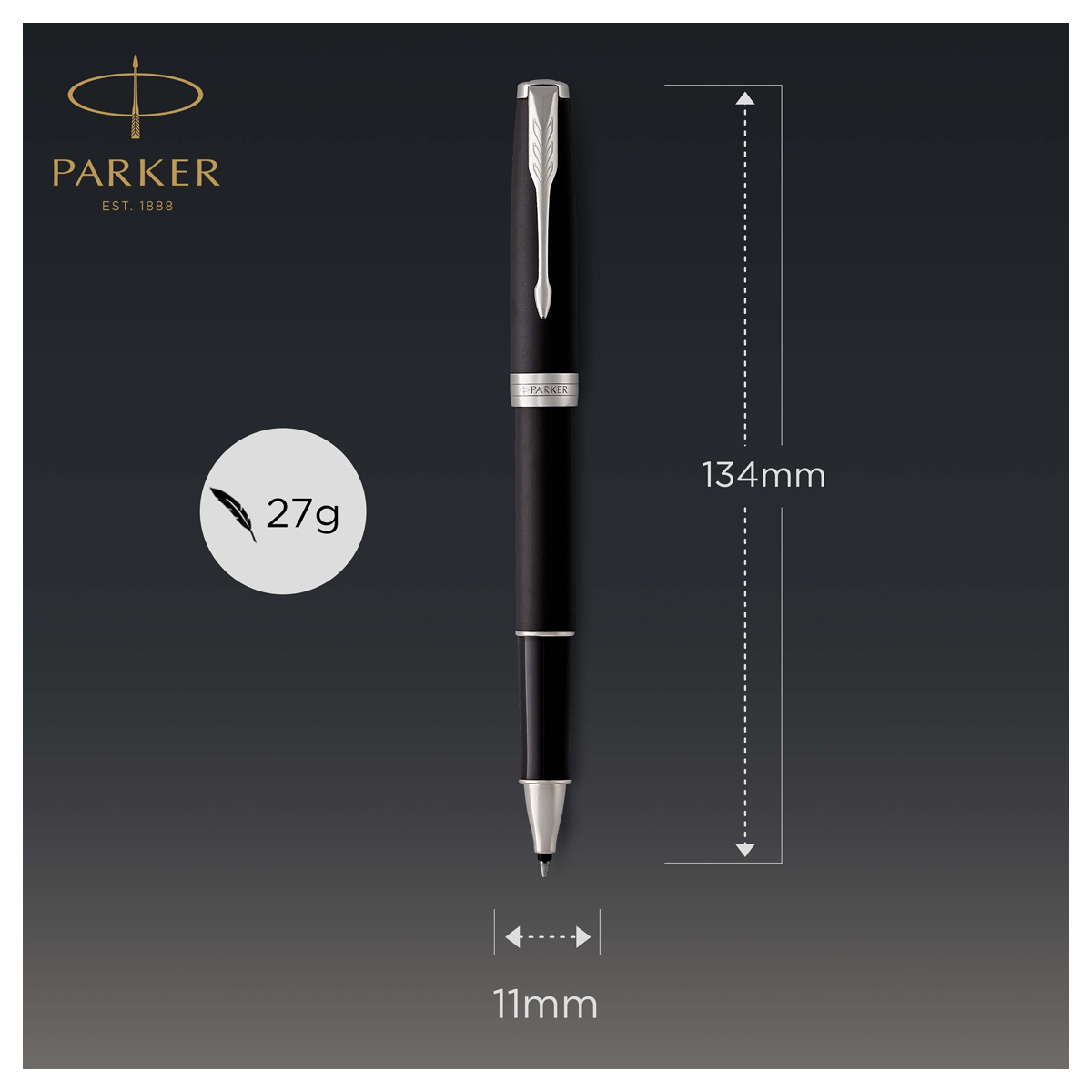 Ручка-роллер Parker "Sonnet Matte Black CT" черная, 0,8мм, подарочная упаковка - фото 3