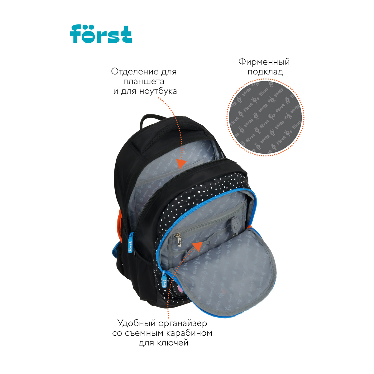 Рюкзак F?rst F-Trend "Dots style" 40*29*18см, 2 отделения, 3 кармана, эргономичная спинка - фото 7