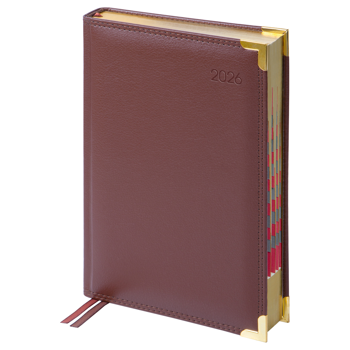 Ежедневник датированный 2026г., А5, 184л., Delucci, Фактурная кожа, зол. срез, коричневый - фото 1