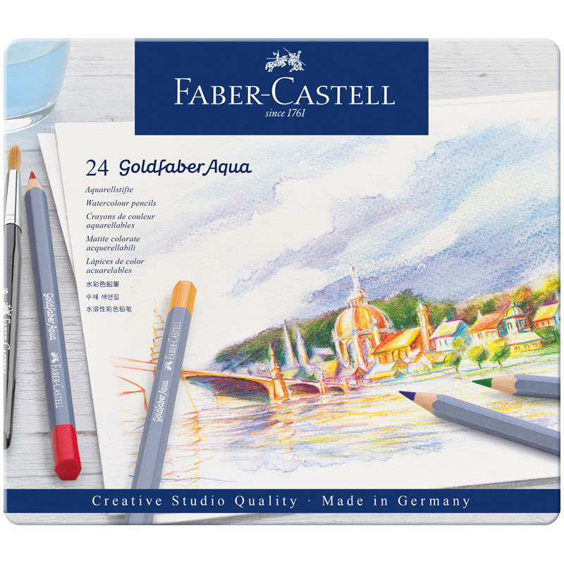 Карандаши акварельные художественные Faber-Castell "Goldfaber Aqua", 24цв., метал. коробка - фото 1