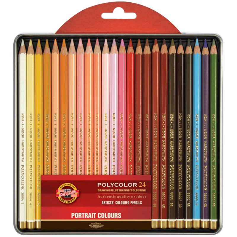 Карандаши цветные художественные Koh-I-Noor "Polycolor Portrait 3824" 24цв., заточен., метал. пенал - фото 1