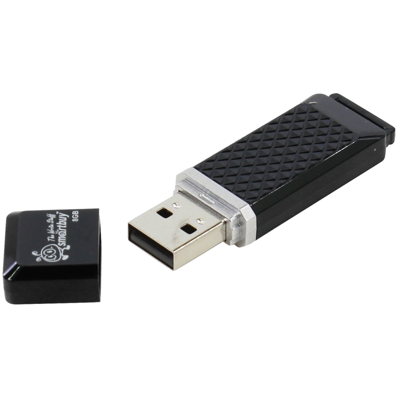 Флеш-диск 8 GB, SMARTBUY Quartz, USB 2.0, черный, SB8GBQZ-K - фото 1