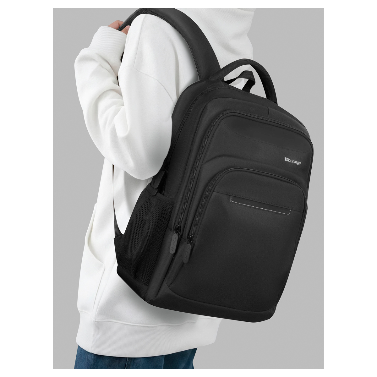 Рюкзак Berlingo City "Strict black" 42*29*17см, 2 отделения, 3 кармана, отделение для ноутбука, эргономическая спинка - фото 3