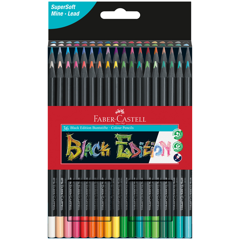 Карандаши цветные Faber-Castell "Black Edition", 36цв., трехгран., черное дерево, заточен., картон. - фото 1