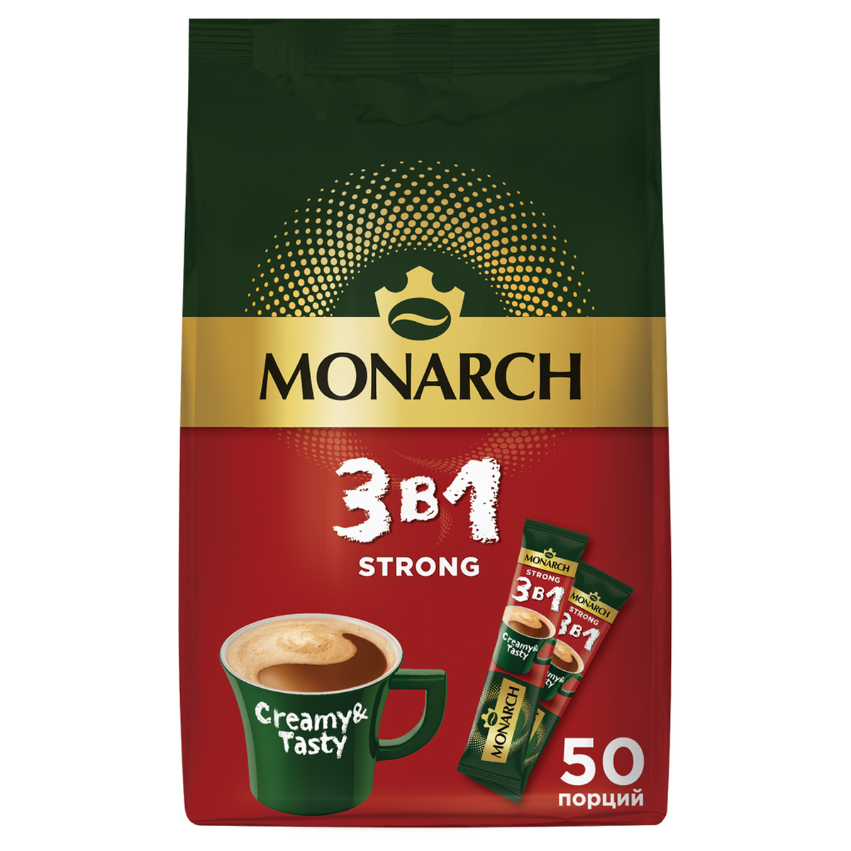 Кофе растворимый Monarch "Strong", 3в1, порошкообразный, порционный, 50 пакетиков*13,5г, мягкая упаковка - фото 1