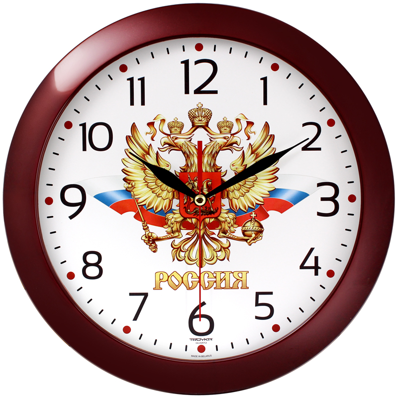 Часы настенные ход плавный, Troyka 11131176, круглые, 29*29*3,5, бордовая рамка - фото 1