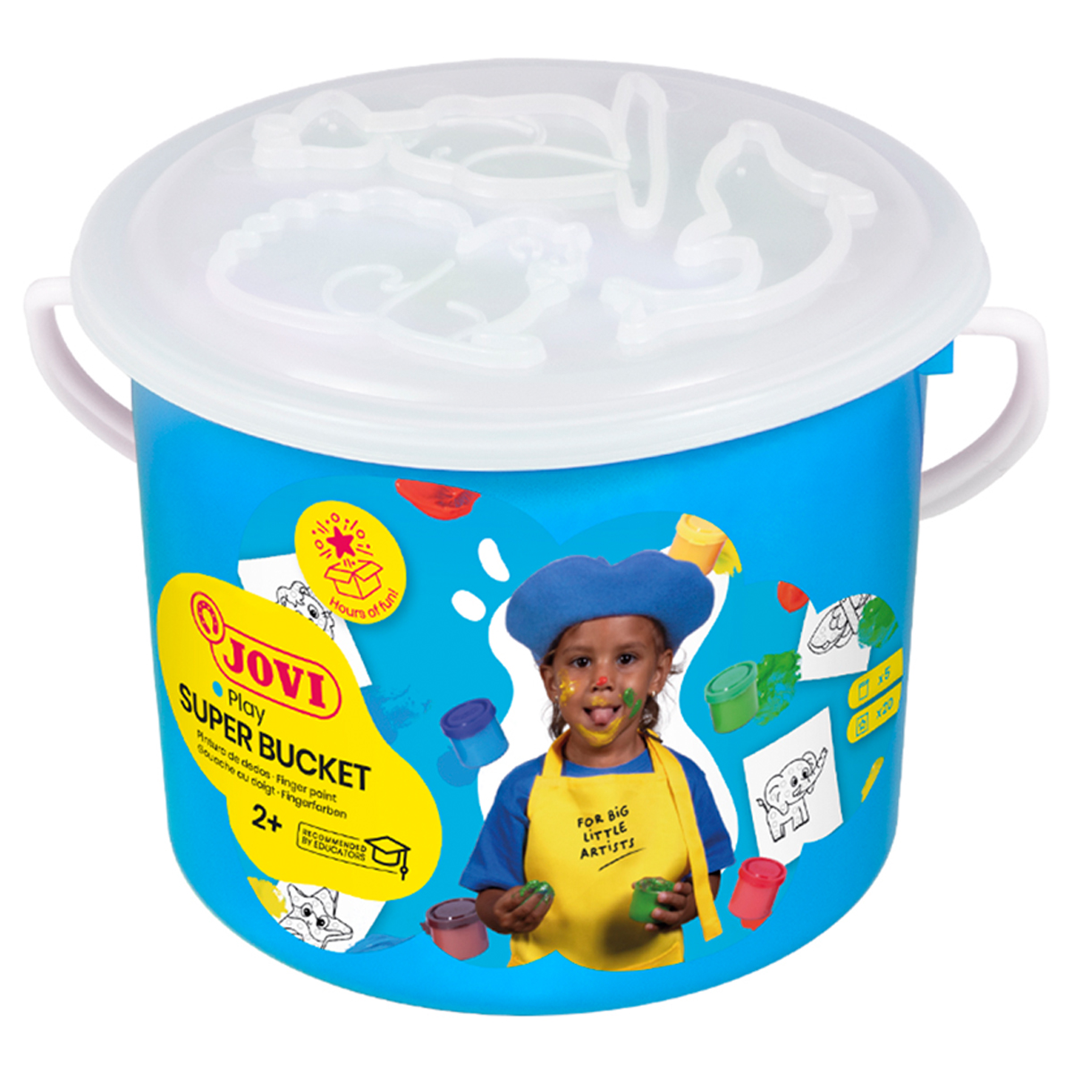 Краски пальчиковые JOVI "Super Bucket", 05 цветов по 35мл. + 20 трафаретов-раскрасок, пластиковое ведро - фото 1