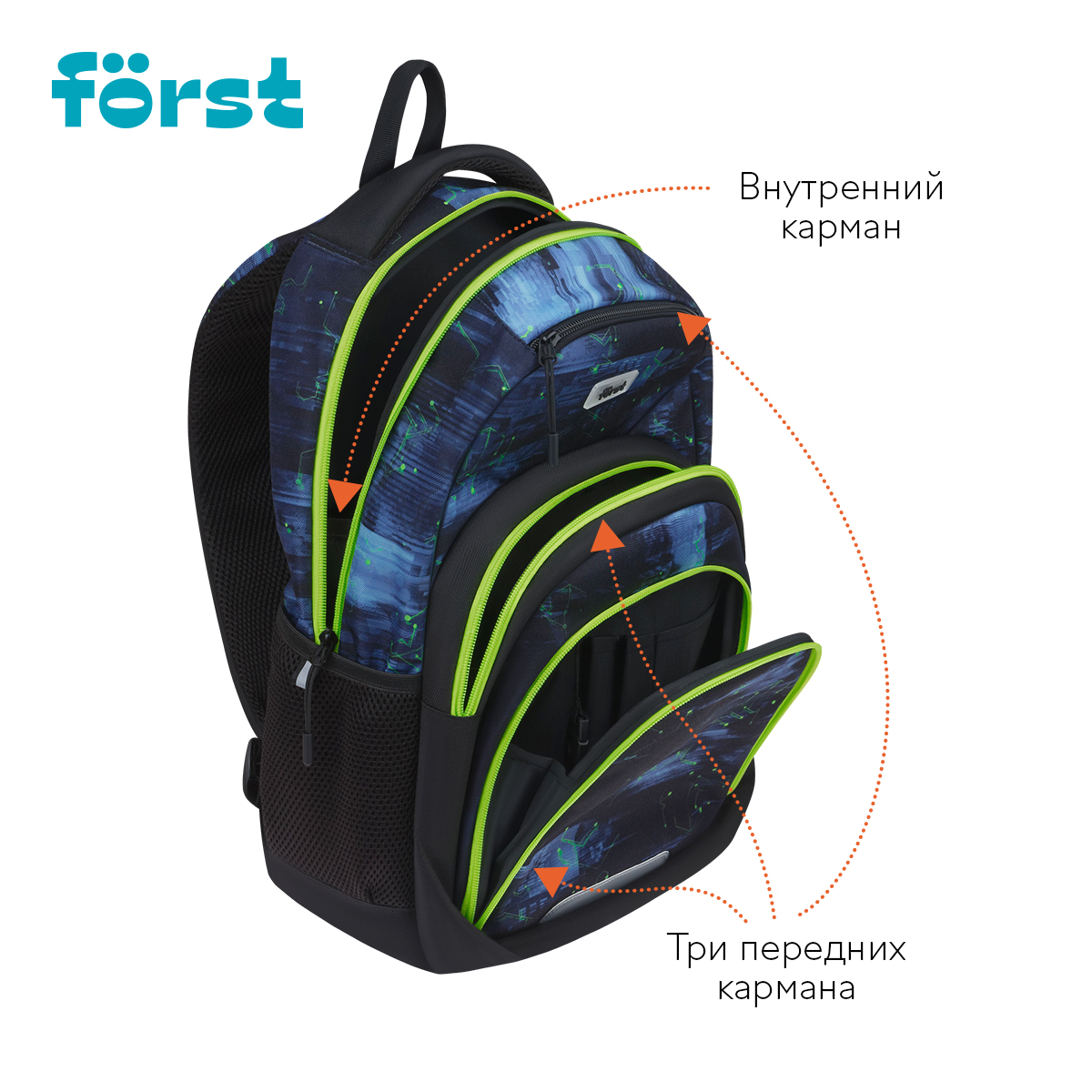 Рюкзак F?rst F-Line "Welcome to the future" 42*27*16см, 1 отделение, 5 карманов, уплотненная спинка - фото 5
